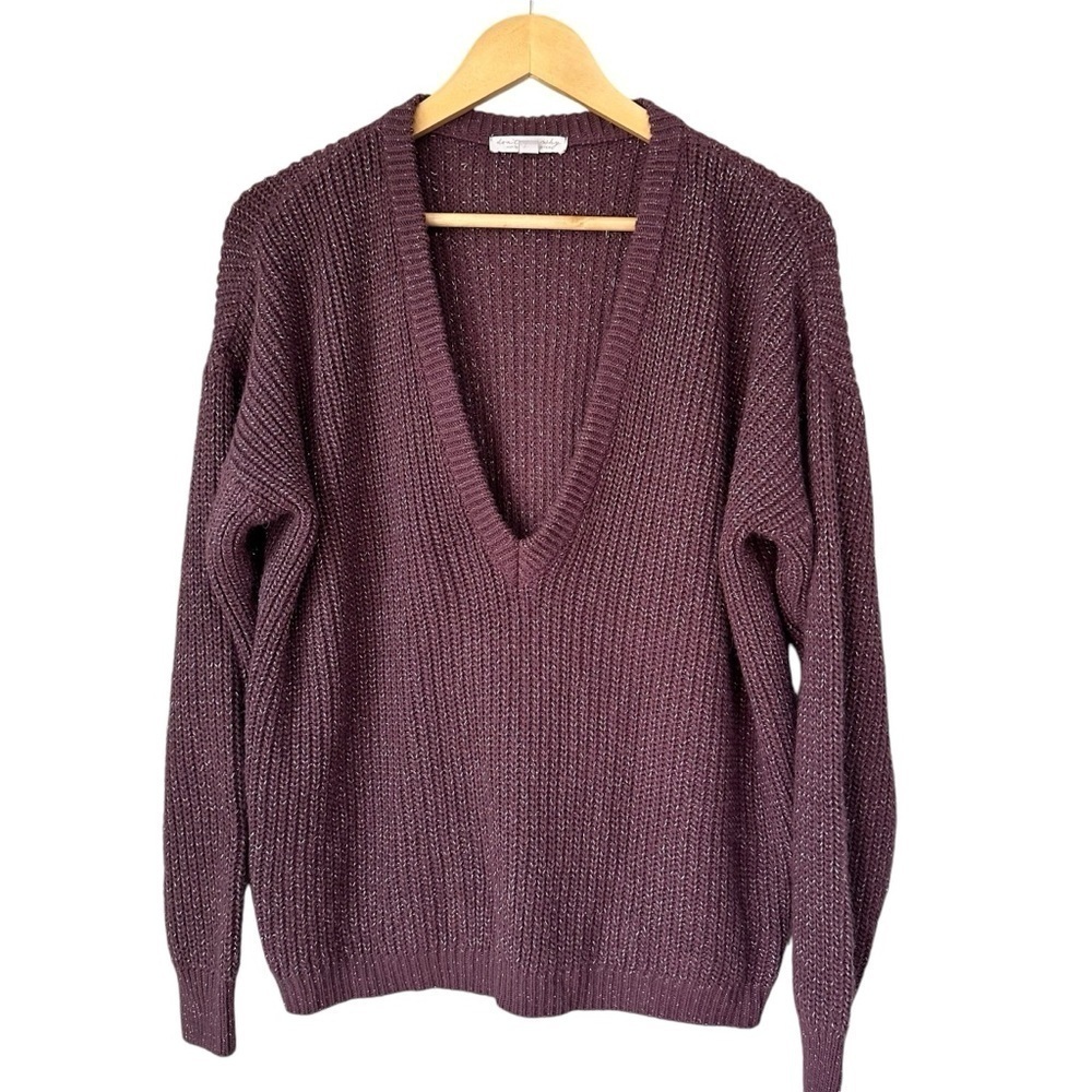 Don't Ask Why, Made In Italy, V Neck Long Sleeve Sweater, Cranberry, OS